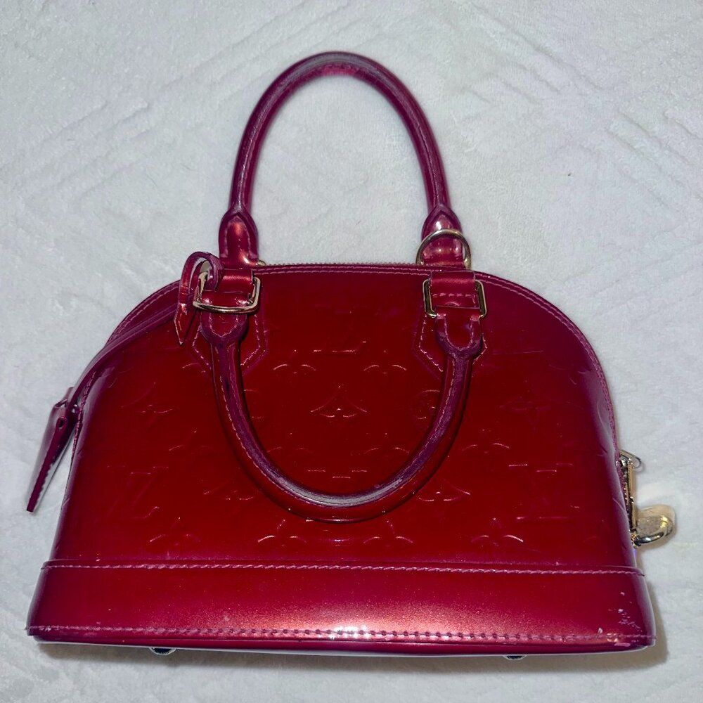 Authentic Louis Vuitton Alma BB bag in red monogram vernis leather